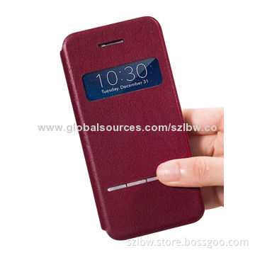 Leather Flip Cover for iPhone 5/5s with can be Sensing to Answer Call Function+View Window